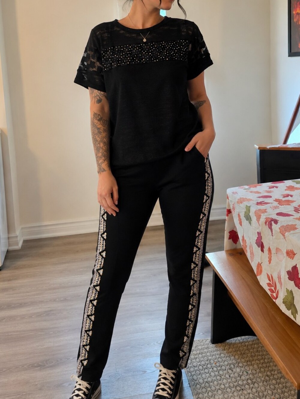 Vocal Black Rhinestone Mesh Tunic & Leggings 2-Piece Set S NWT